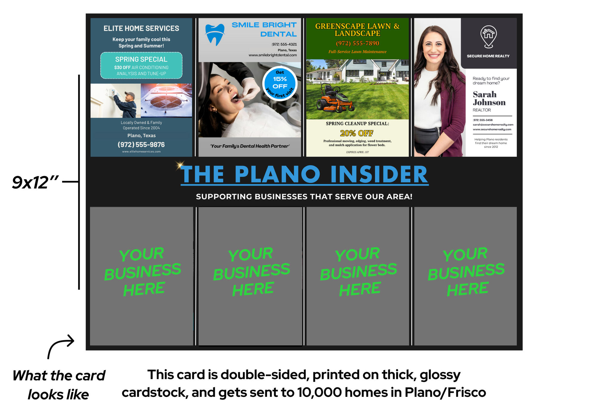 This sends to 10,000 homes 9X12 Postcard